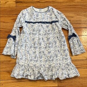 Tutto Piccolo Long Sleeve Floral Dress with Ruffle Hem, Bows and Lace